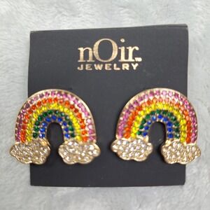 nOir Jewelry Stud Earrings Rainbow Cloud Crystal Rhinestone Gold Tone Multicolor